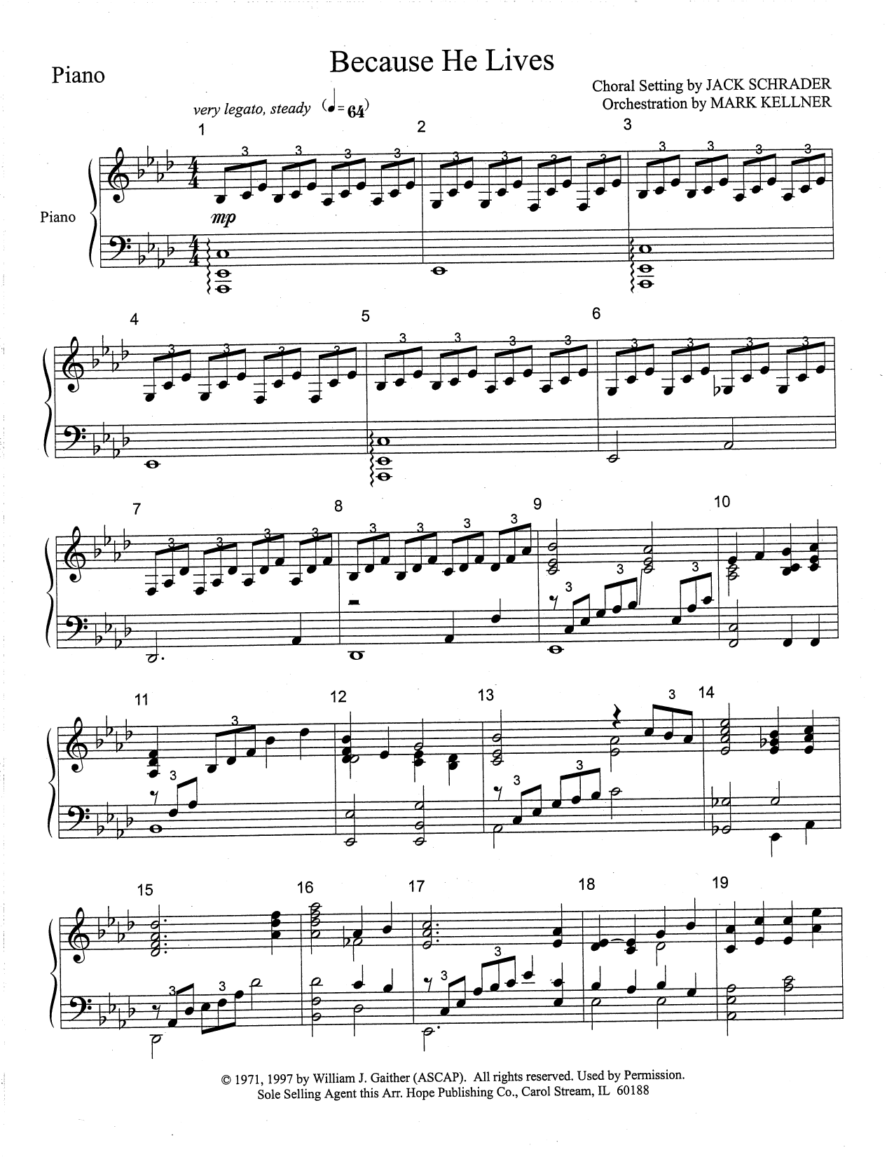 Mark Kellner Because He Lives - Piano sheet music notes and chords arranged for Choir Instrumental Pak