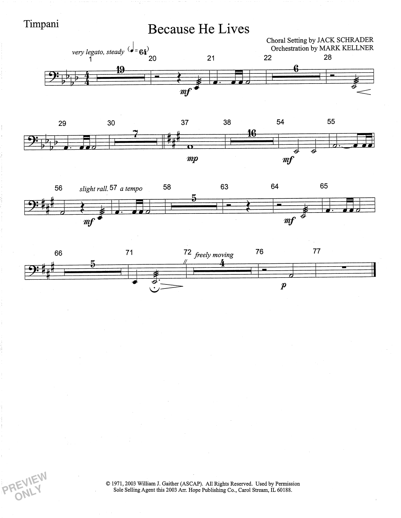 Mark Kellner Because He Lives - Timpani sheet music notes and chords arranged for Choir Instrumental Pak