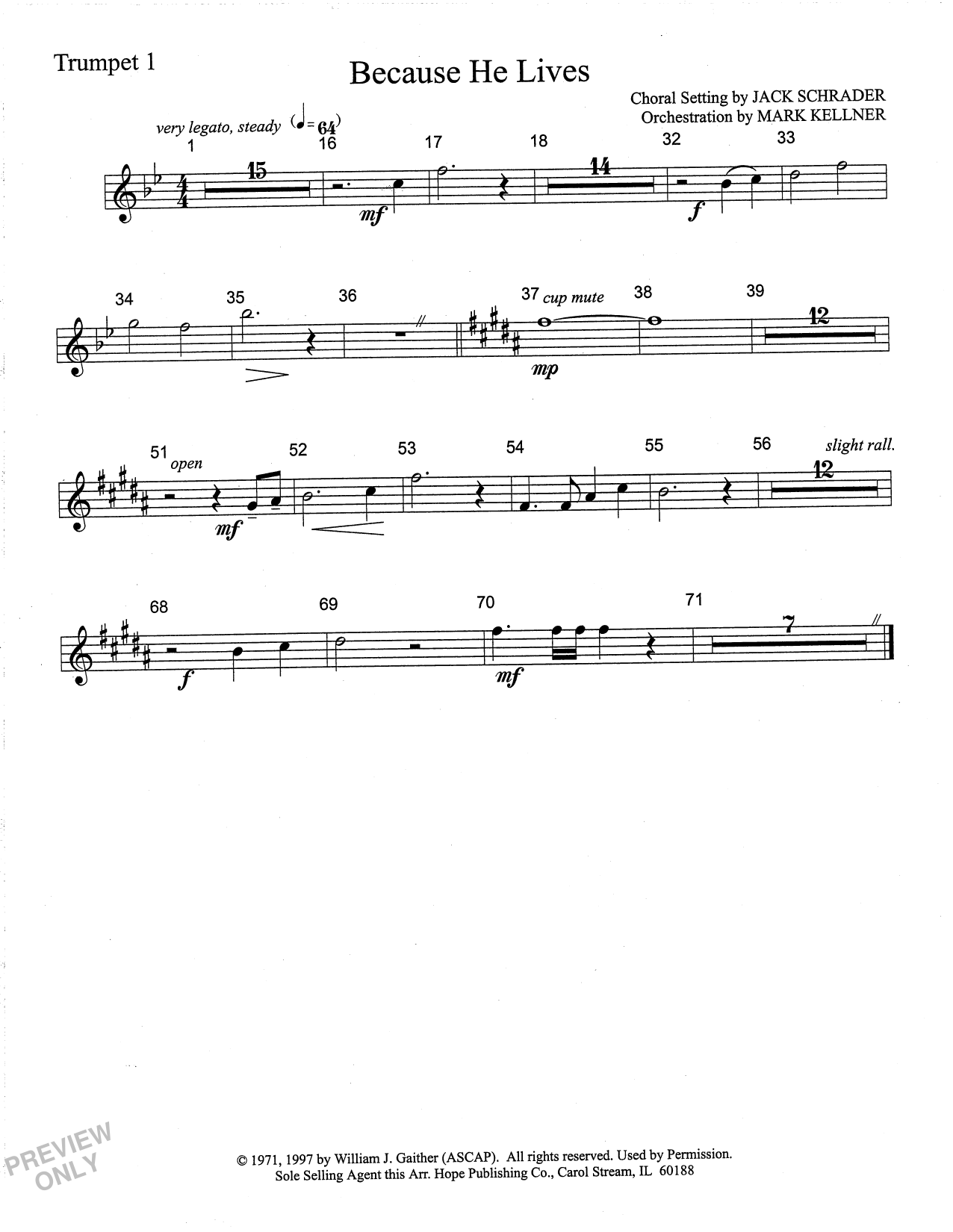 Mark Kellner Because He Lives - Trumpet 1 sheet music notes and chords arranged for Choir Instrumental Pak