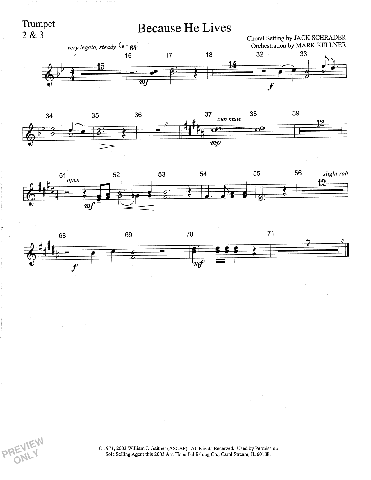 Mark Kellner Because He Lives - Trumpet 2 & 3 sheet music notes and chords arranged for Choir Instrumental Pak