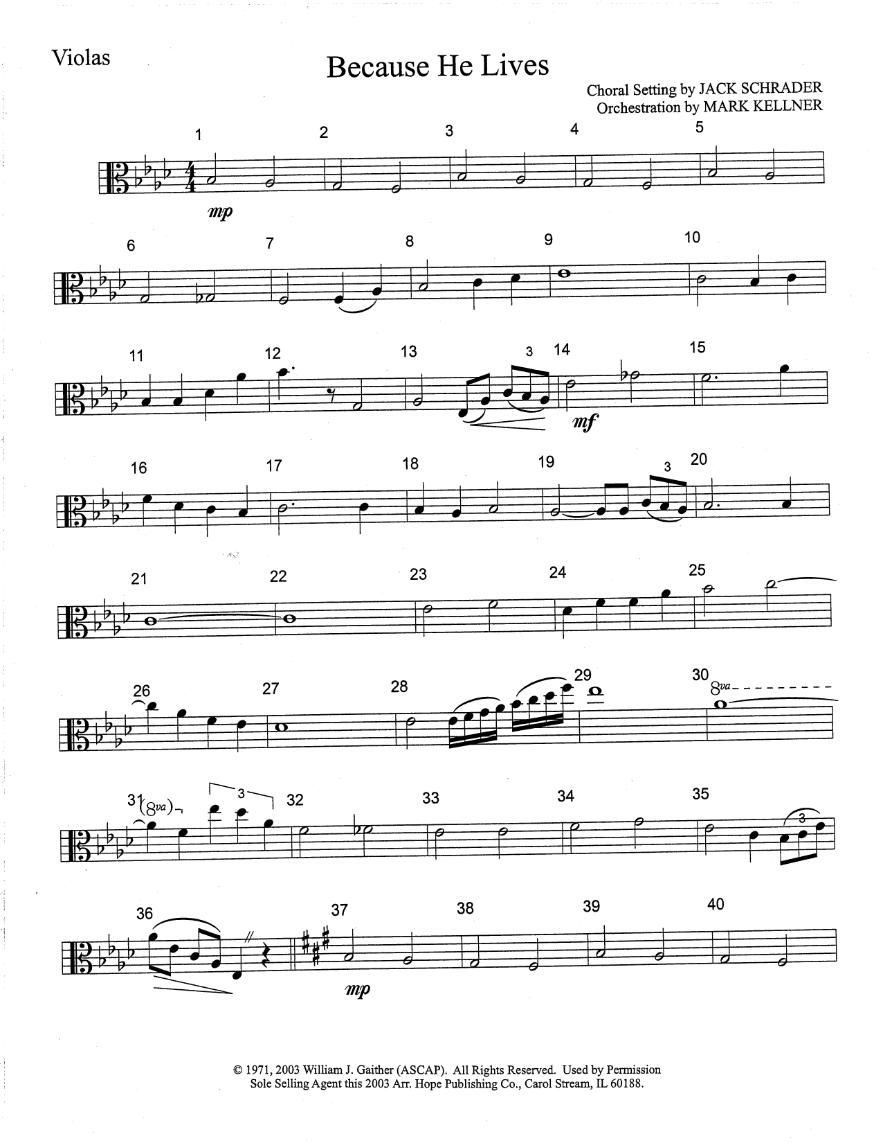 Mark Kellner Because He Lives - Viola sheet music notes and chords arranged for Choir Instrumental Pak