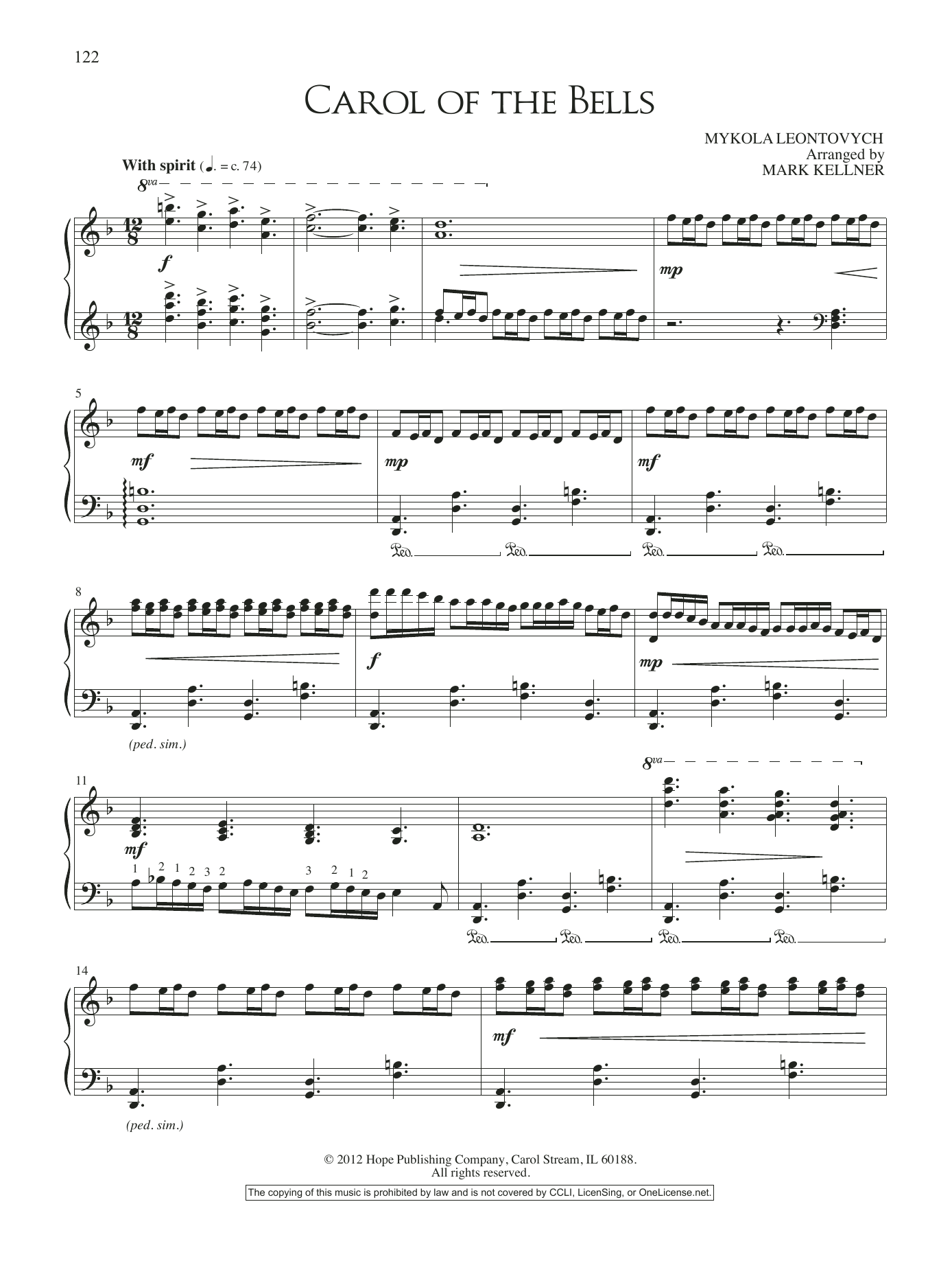 Mark Kellner Carol of the Bells sheet music notes and chords arranged for Piano Solo