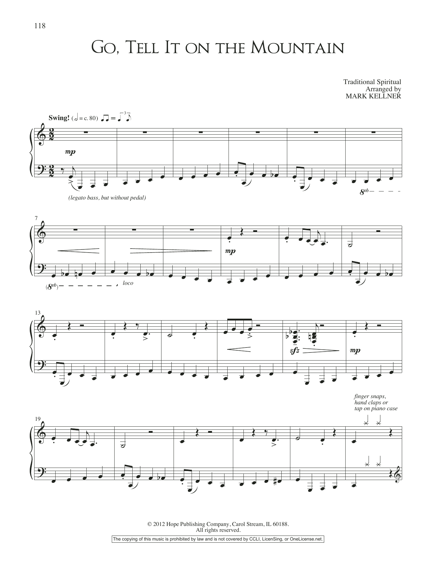 Mark Kellner Go, Tell It on the Mountain sheet music notes and chords arranged for Piano Solo
