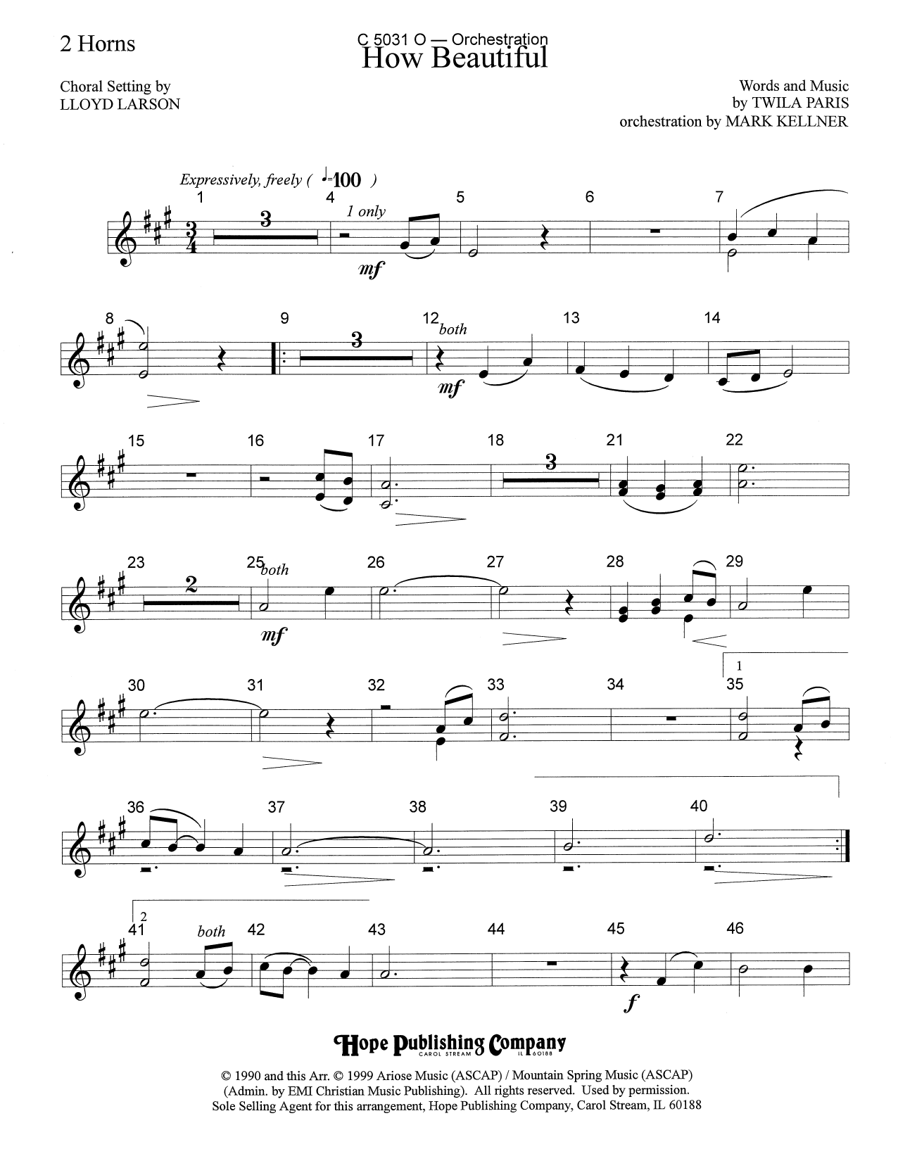 Mark Kellner How Beautiful - F Horn 1 & 2 sheet music notes and chords arranged for Choir Instrumental Pak
