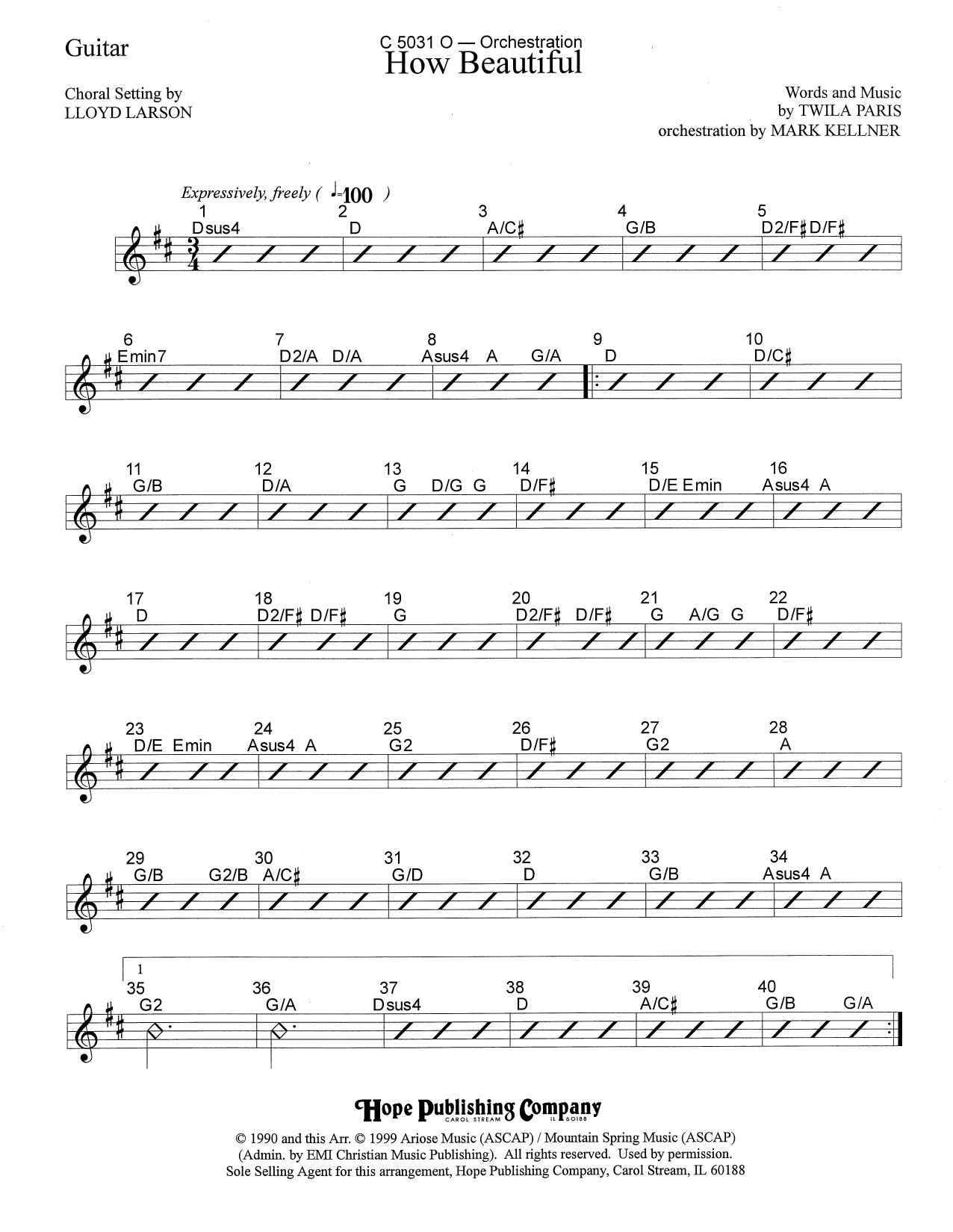 Mark Kellner How Beautiful - Guitar sheet music notes and chords arranged for Choir Instrumental Pak