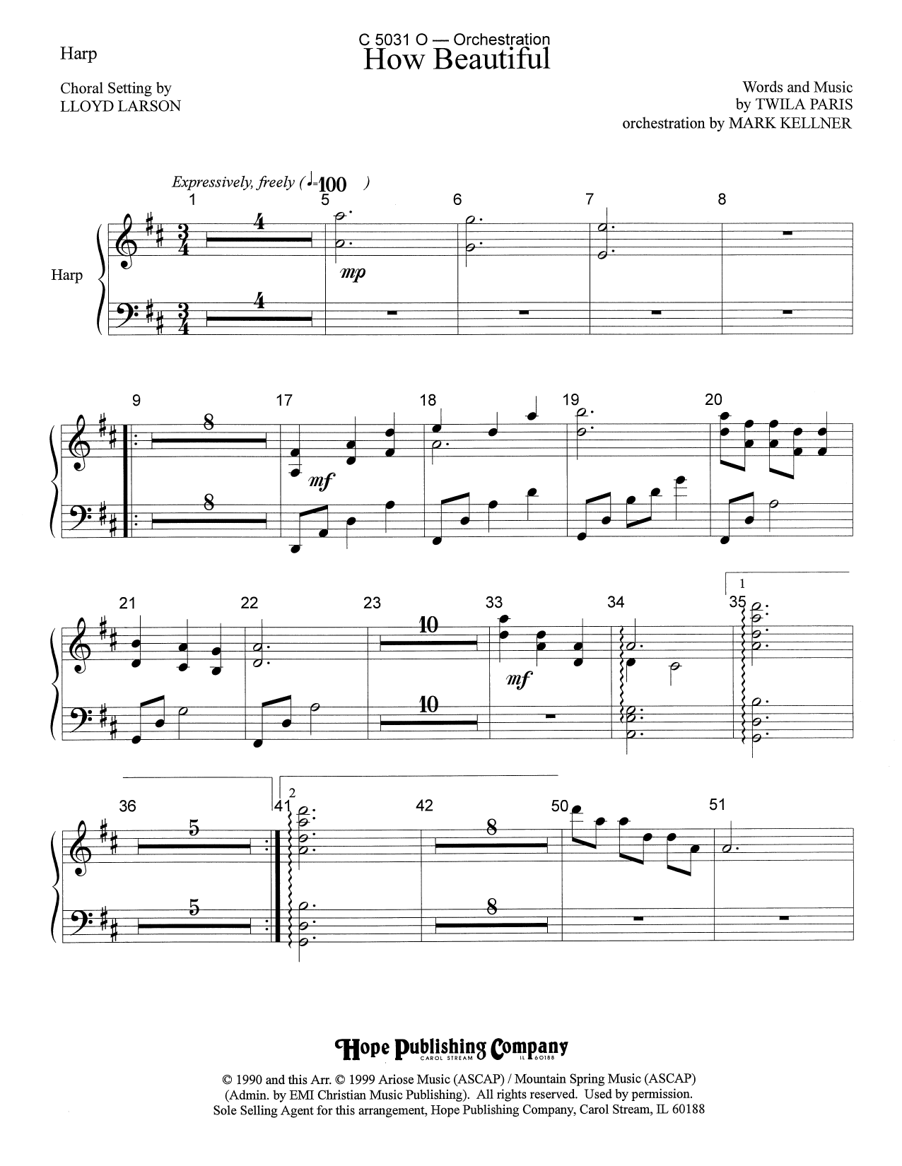 Mark Kellner How Beautiful - Harp sheet music notes and chords arranged for Choir Instrumental Pak