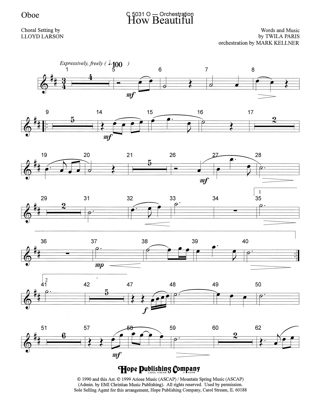 Mark Kellner How Beautiful - Oboe sheet music notes and chords arranged for Choir Instrumental Pak