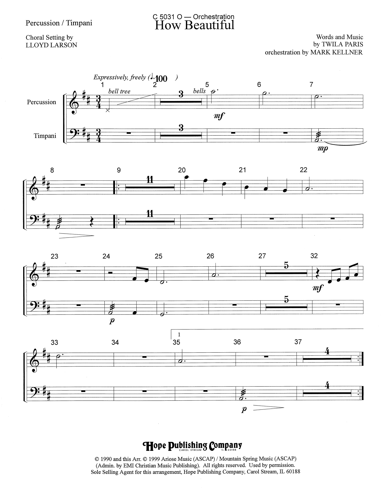 Mark Kellner How Beautiful - Percussion/Timpani sheet music notes and chords arranged for Choir Instrumental Pak
