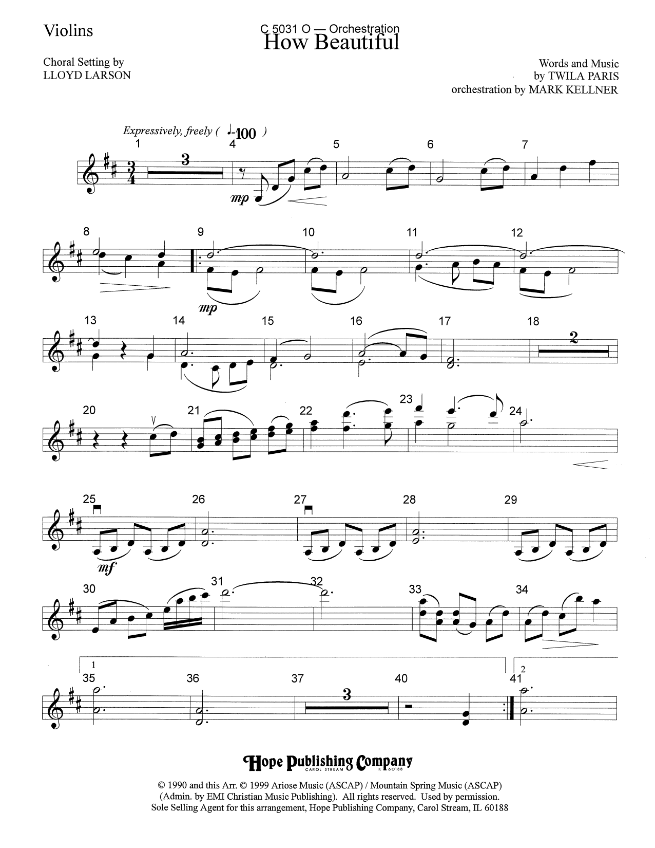 Mark Kellner How Beautiful - Violin sheet music notes and chords arranged for Choir Instrumental Pak