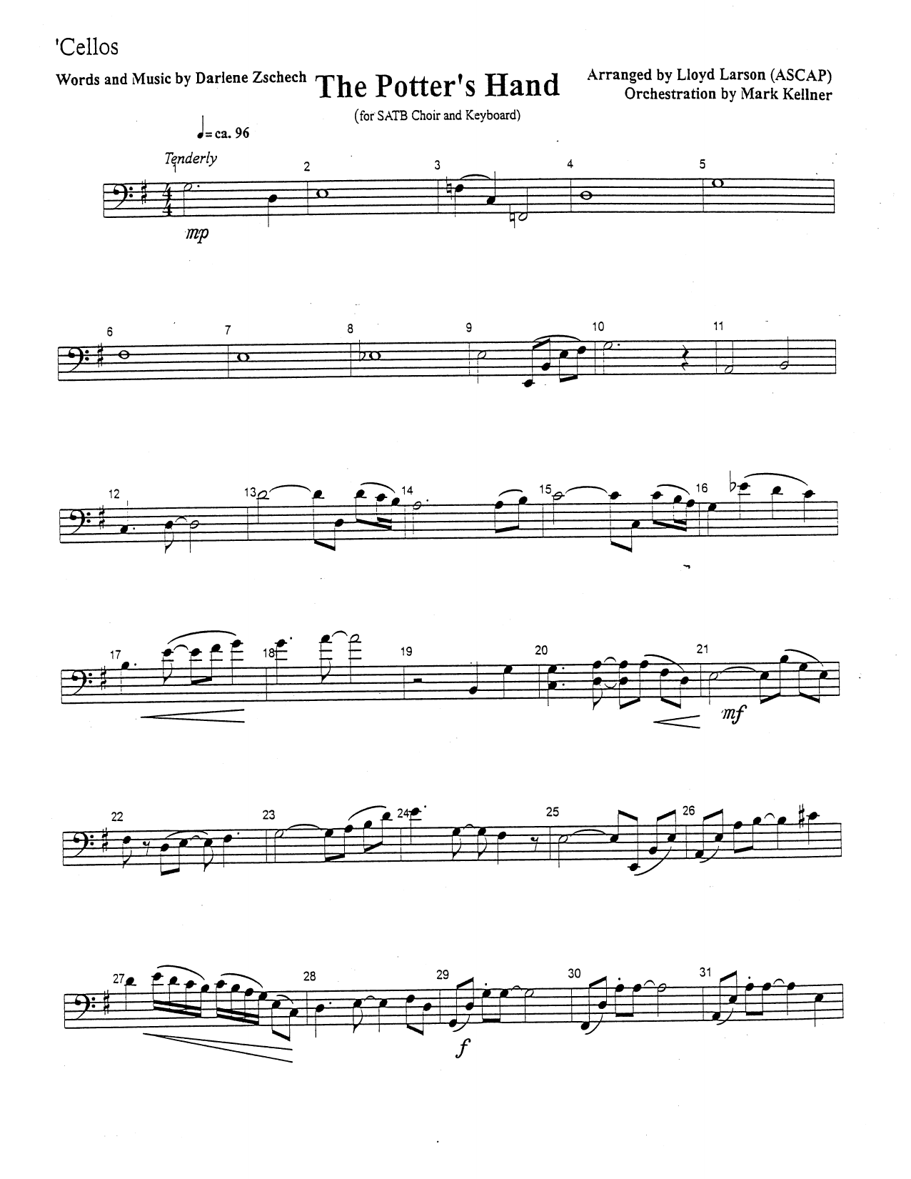 Mark Kellner The Potter's Hand - Cello sheet music notes and chords arranged for Choir Instrumental Pak