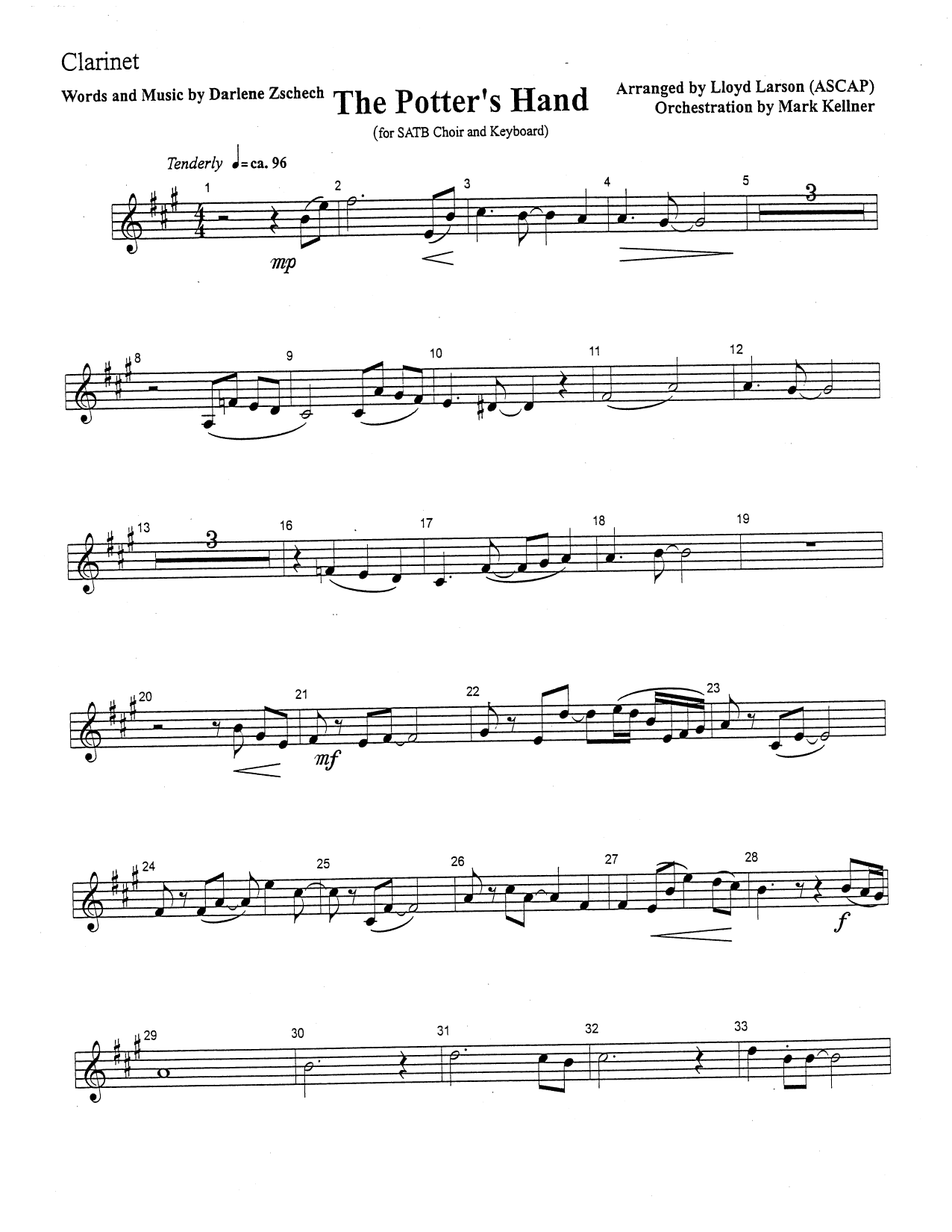 Mark Kellner The Potter's Hand - Clarinet sheet music notes and chords arranged for Choir Instrumental Pak