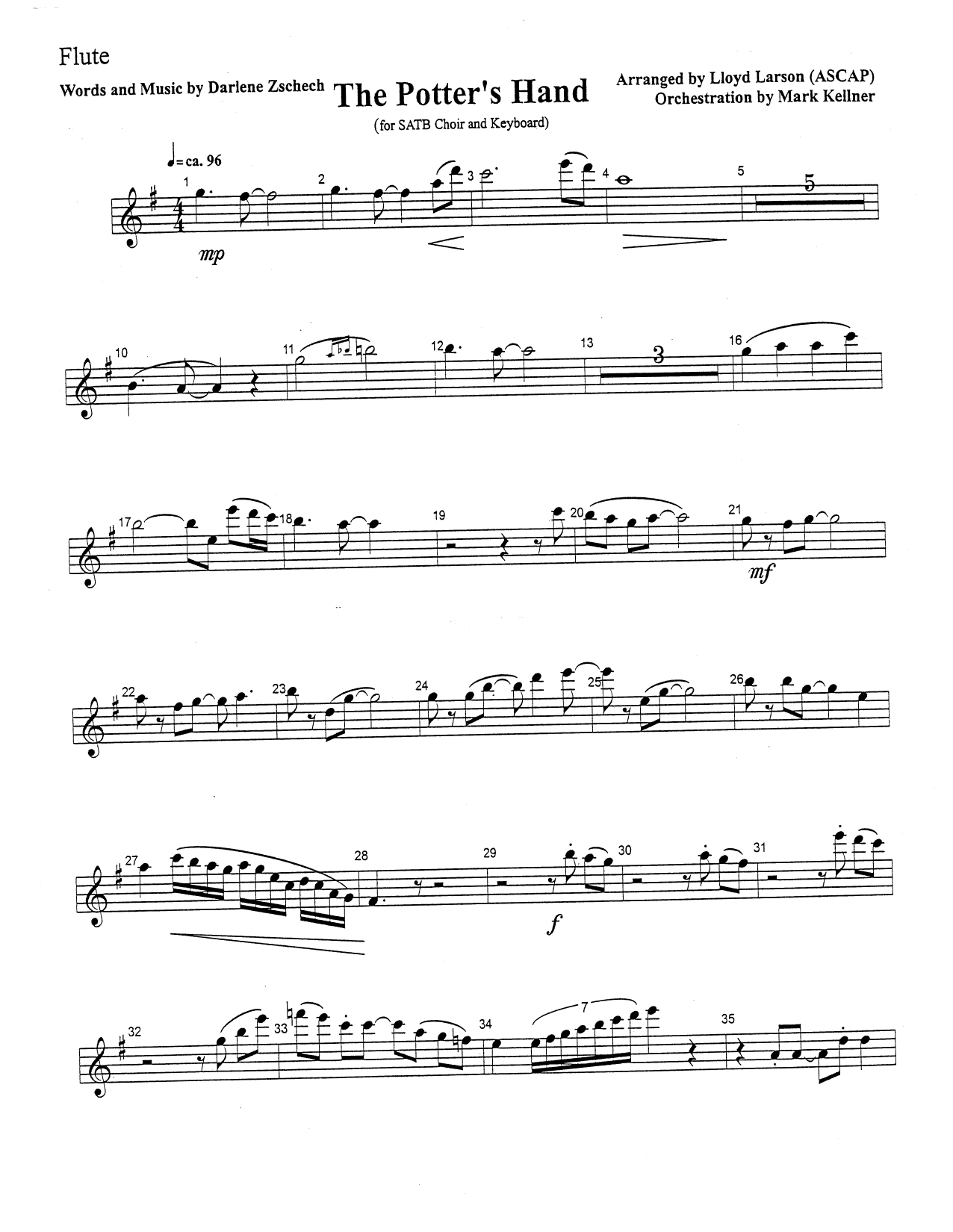 Mark Kellner The Potter's Hand - Flute sheet music notes and chords arranged for Choir Instrumental Pak