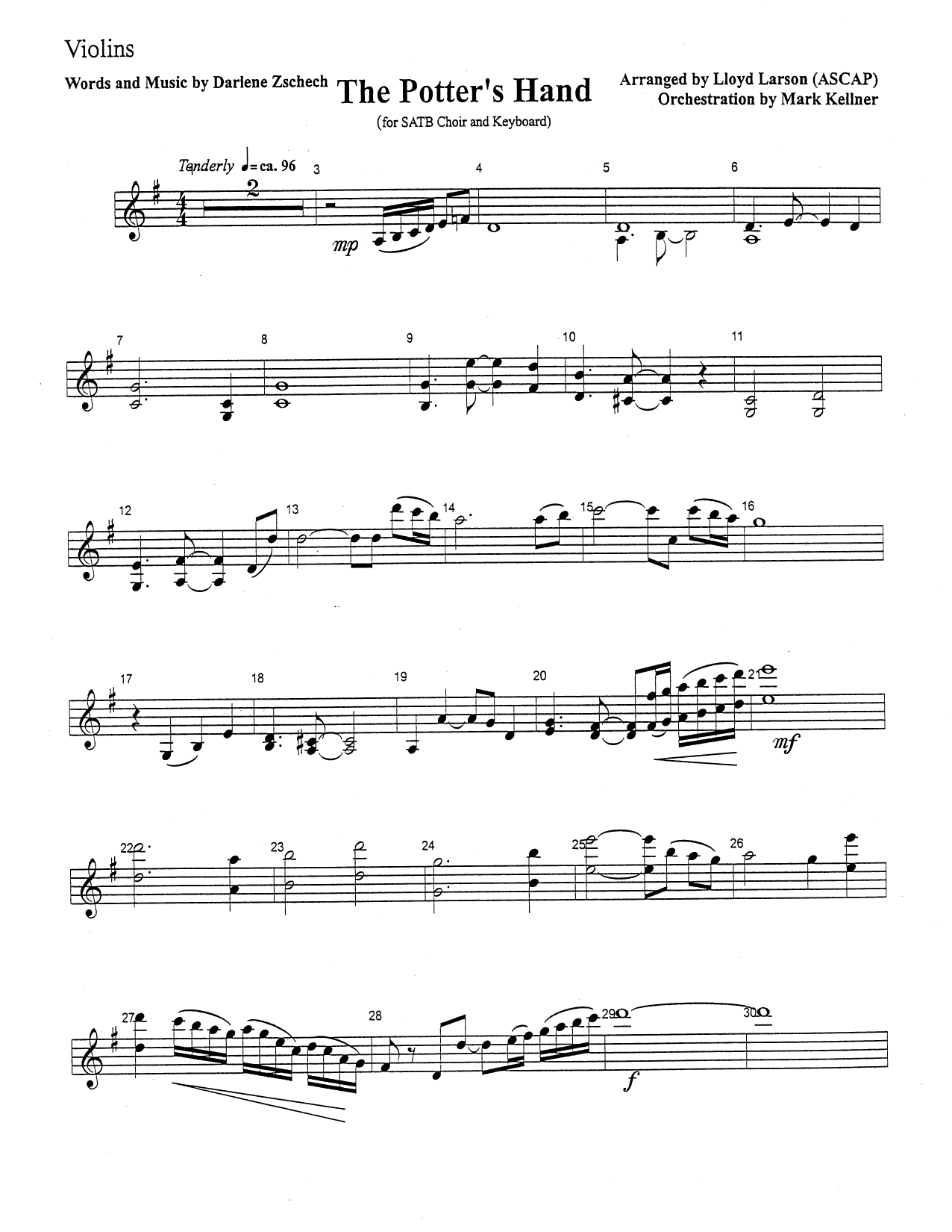 Mark Kellner The Potter's Hand - Violin sheet music notes and chords arranged for Choir Instrumental Pak