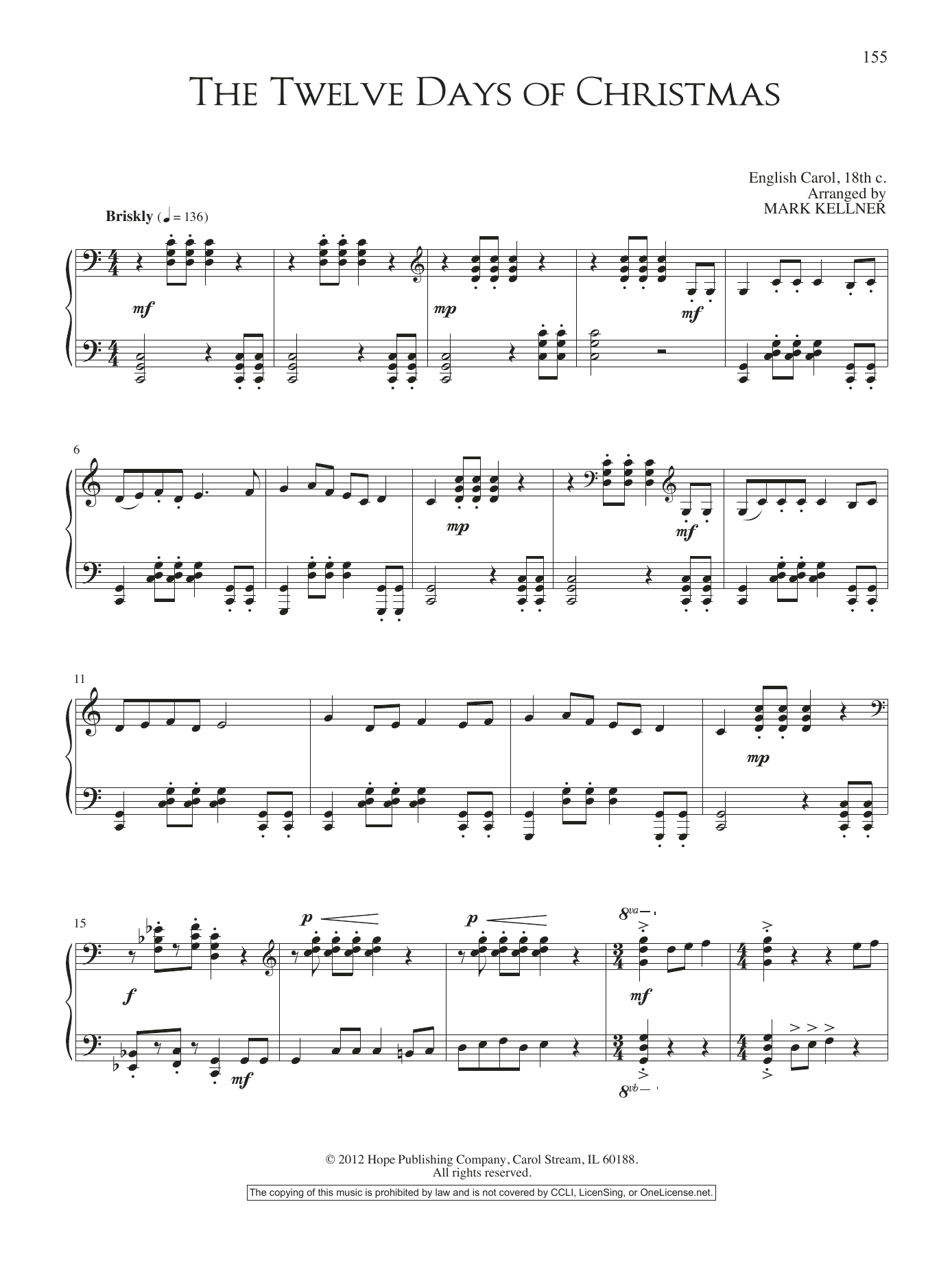 Mark Kellner The Twelve Days Of Christmas sheet music notes and chords arranged for Piano Solo