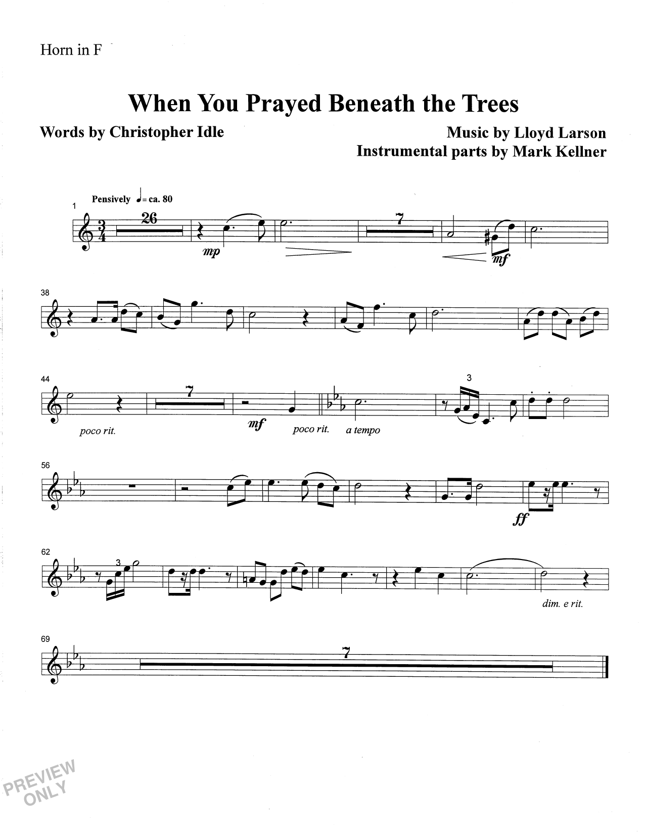 Mark Kellner When You Prayed Beneath The Trees - Flugelhorn Solo sheet music notes and chords arranged for Choir Instrumental Pak