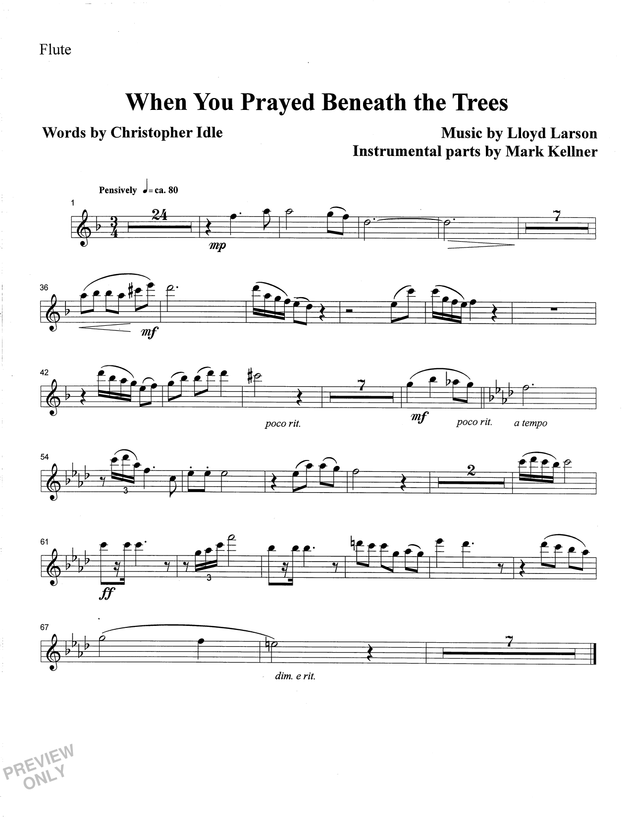 Mark Kellner When You Prayed Beneath The Trees - Flute sheet music notes and chords arranged for Choir Instrumental Pak