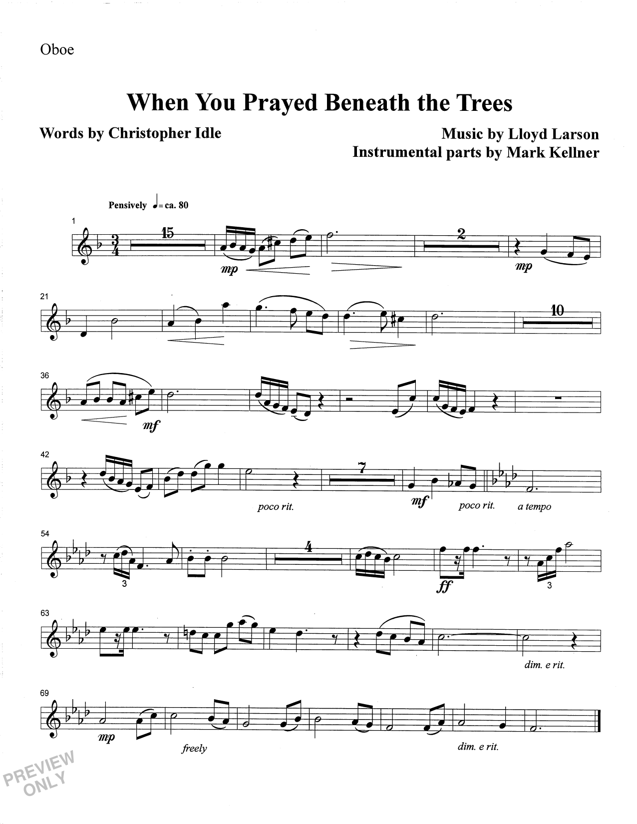 Mark Kellner When You Prayed Beneath The Trees - Oboe sheet music notes and chords arranged for Choir Instrumental Pak