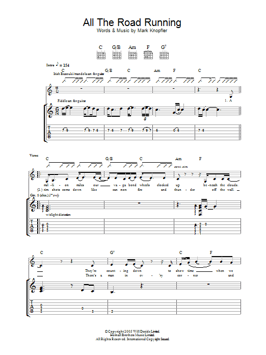 Mark Knopfler All The Road Running sheet music notes and chords arranged for Guitar Tab