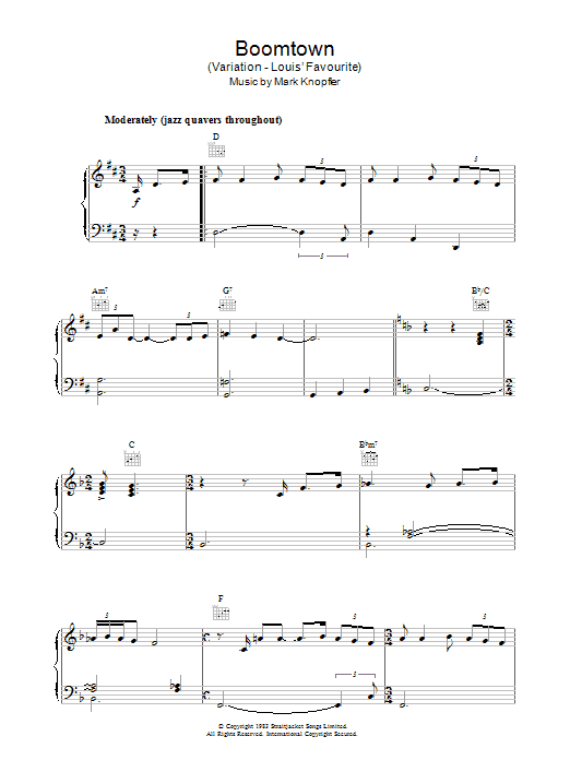 Mark Knopfler Boomtown (Variation - Louis' Favourite) (from Local Hero) sheet music notes and chords arranged for Piano Solo