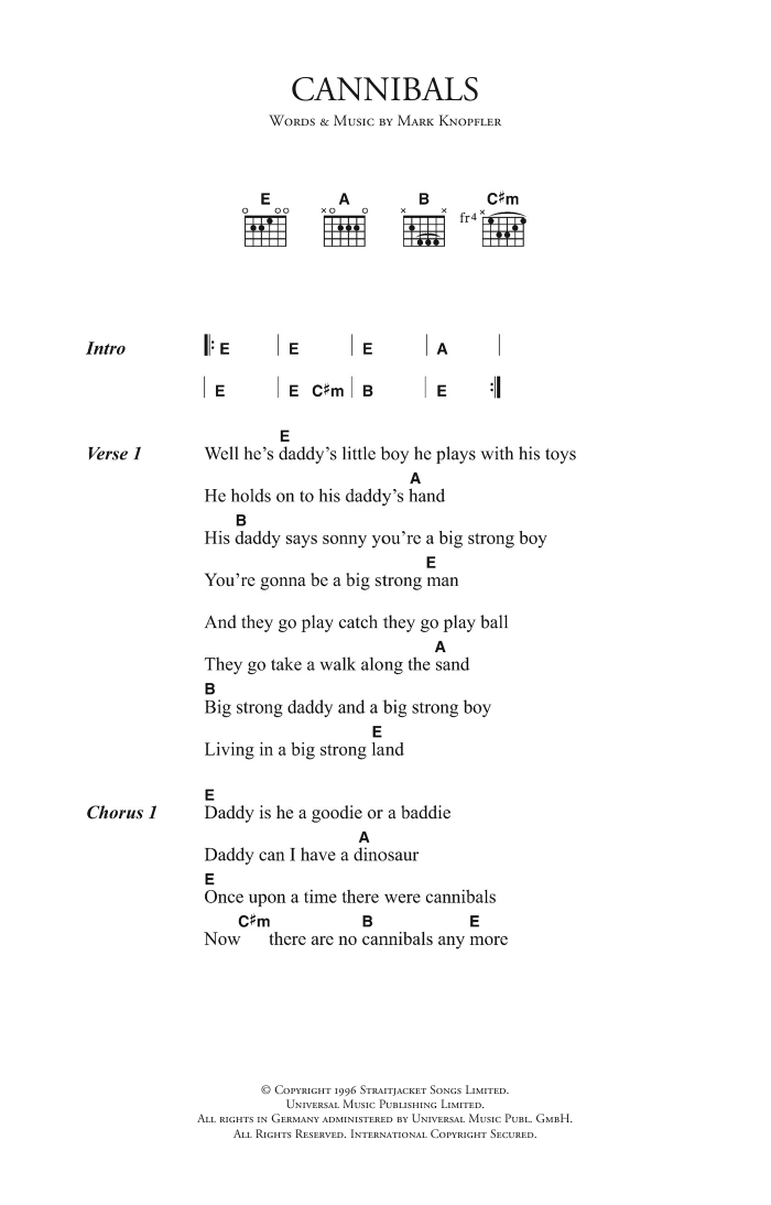 Mark Knopfler Cannibals sheet music notes and chords arranged for Guitar Chords/Lyrics