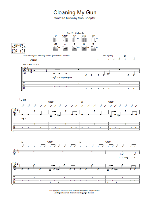 Mark Knopfler Cleaning My Gun sheet music notes and chords arranged for Guitar Tab