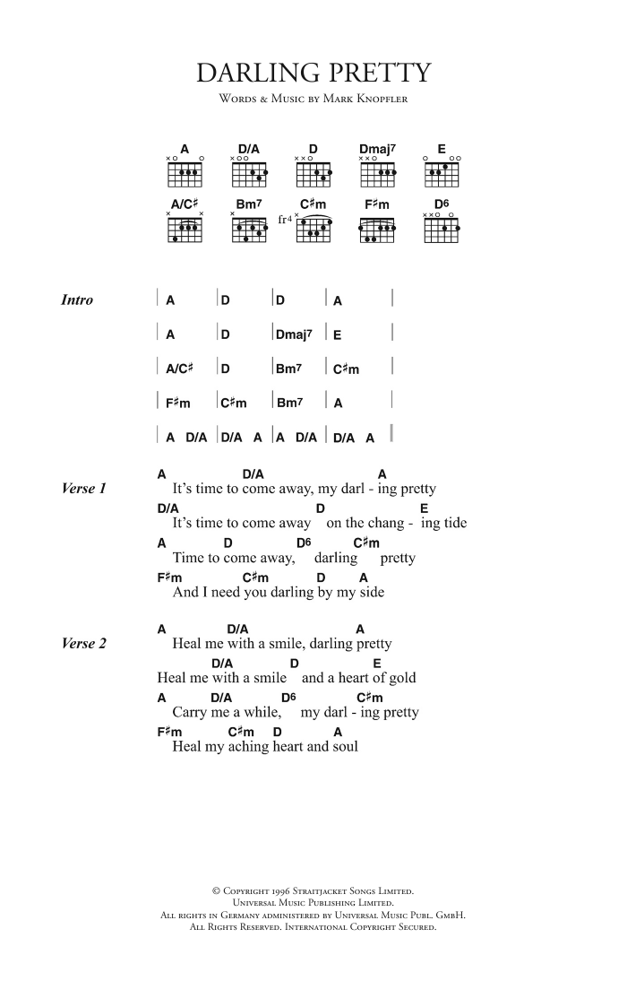 Mark Knopfler Darling Pretty sheet music notes and chords arranged for Guitar Tab