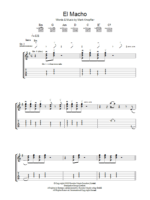 Mark Knopfler El Macho sheet music notes and chords arranged for Guitar Tab