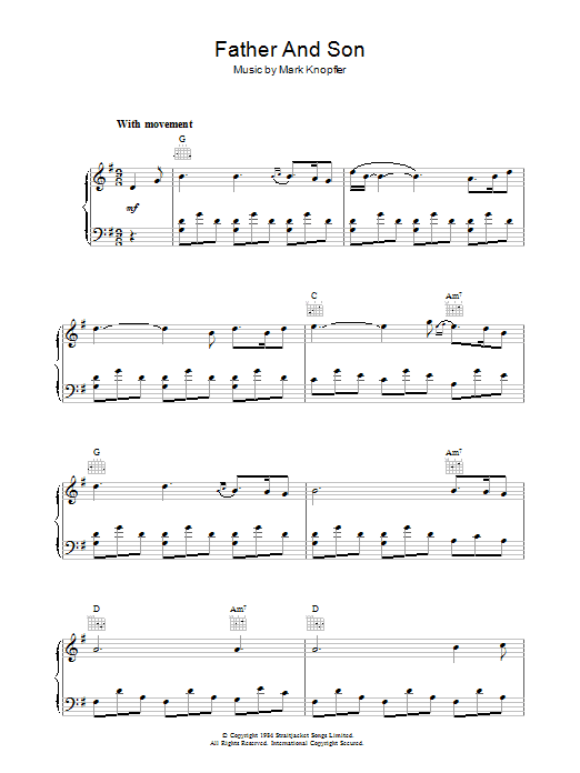 Mark Knopfler Father And Son sheet music notes and chords arranged for Piano Solo