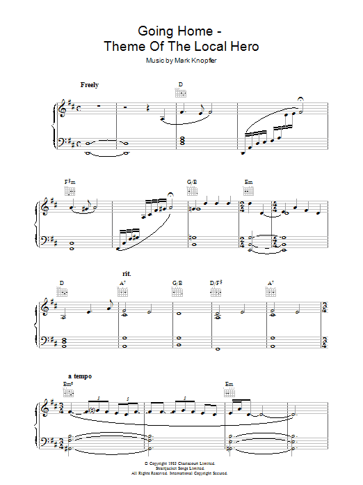 Mark Knopfler Going Home (Theme from 'Local Hero') sheet music notes and chords arranged for Guitar Chords/Lyrics
