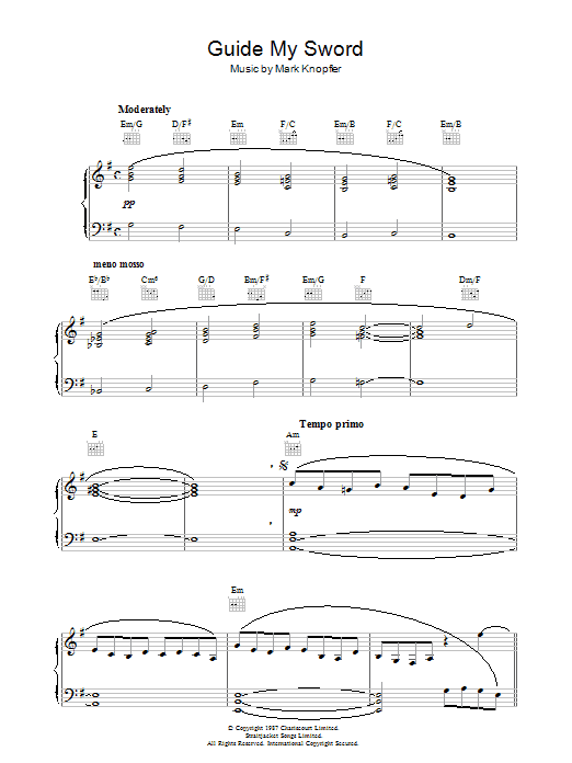 Mark Knopfler Guide My Sword (from The Princess Bride) sheet music notes and chords arranged for Piano Solo