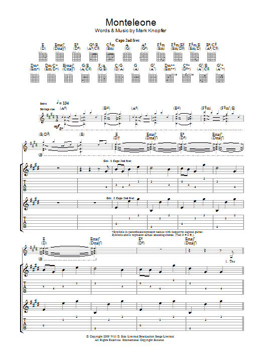 Mark Knopfler Monteleone sheet music notes and chords arranged for Guitar Chords/Lyrics
