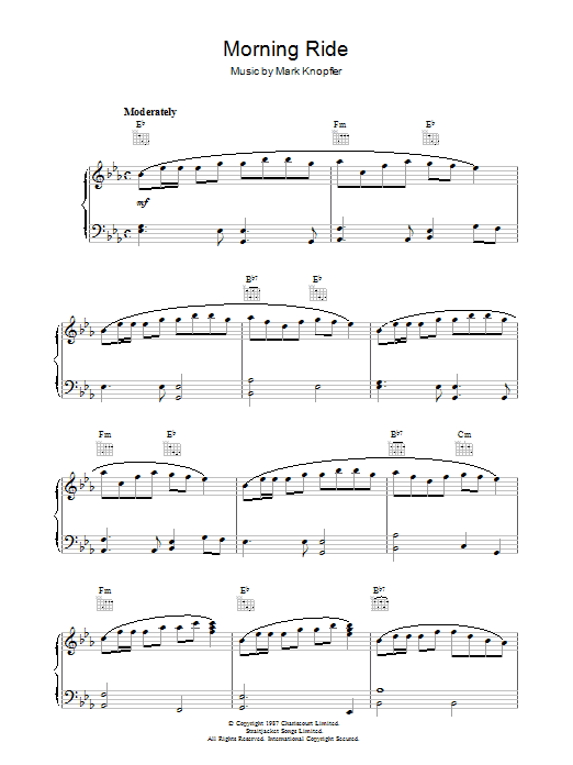 Mark Knopfler Morning Ride (from The Princess Bride) sheet music notes and chords arranged for Piano Solo