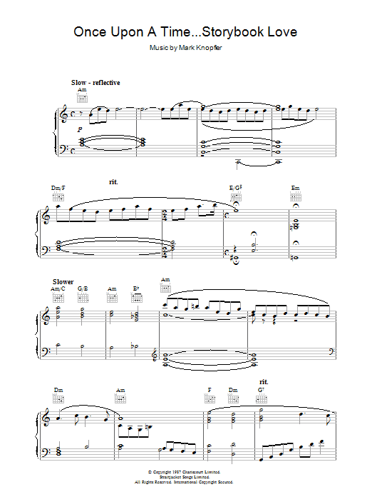 Mark Knopfler Once Upon A Time...Storybook Love (from The Princess Bride) sheet music notes and chords arranged for Piano Solo