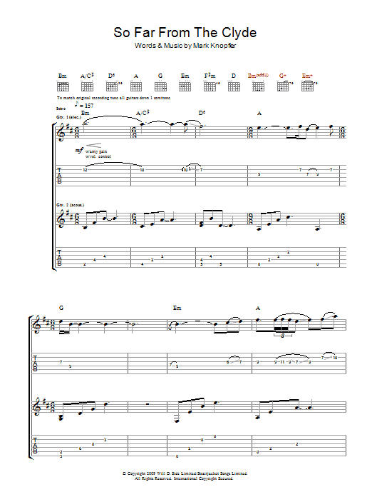 Mark Knopfler So Far From The Clyde sheet music notes and chords arranged for Guitar Chords/Lyrics