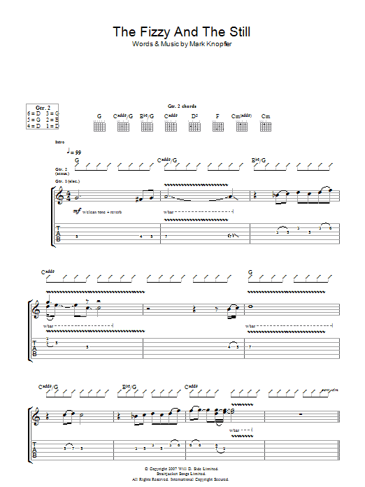 Mark Knopfler The Fizzy And The Still sheet music notes and chords arranged for Guitar Tab