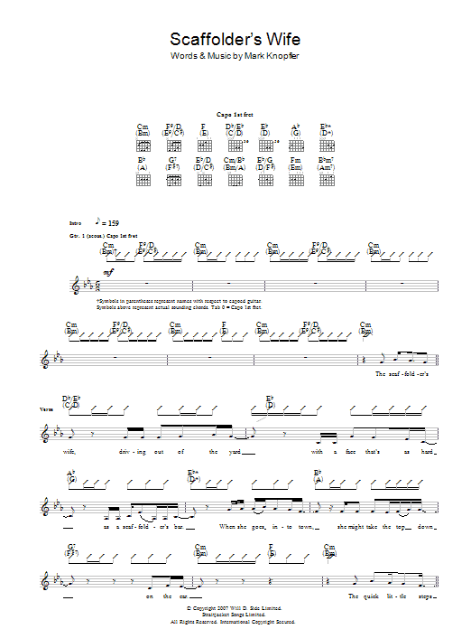 Mark Knopfler The Scaffolder's Wife sheet music notes and chords arranged for Guitar Tab