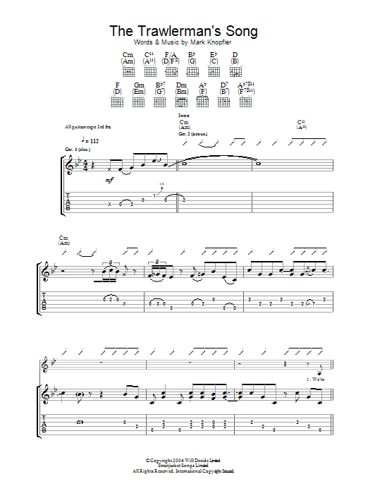 Mark Knopfler The Trawlerman's Song sheet music notes and chords arranged for Guitar Tab