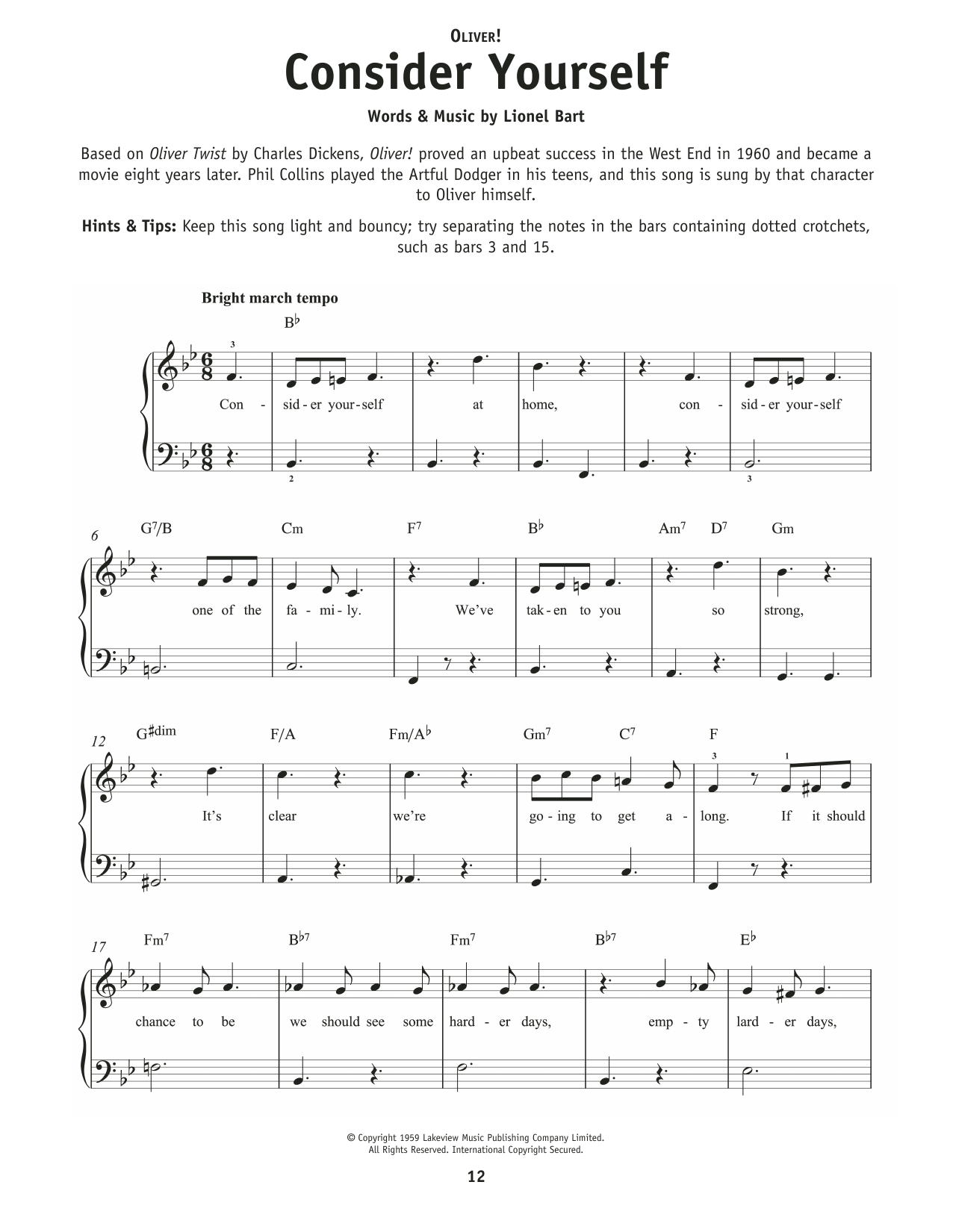 Mark Lester, Jack Wild Consider Yourself (from Oliver!) sheet music notes and chords arranged for Really Easy Piano