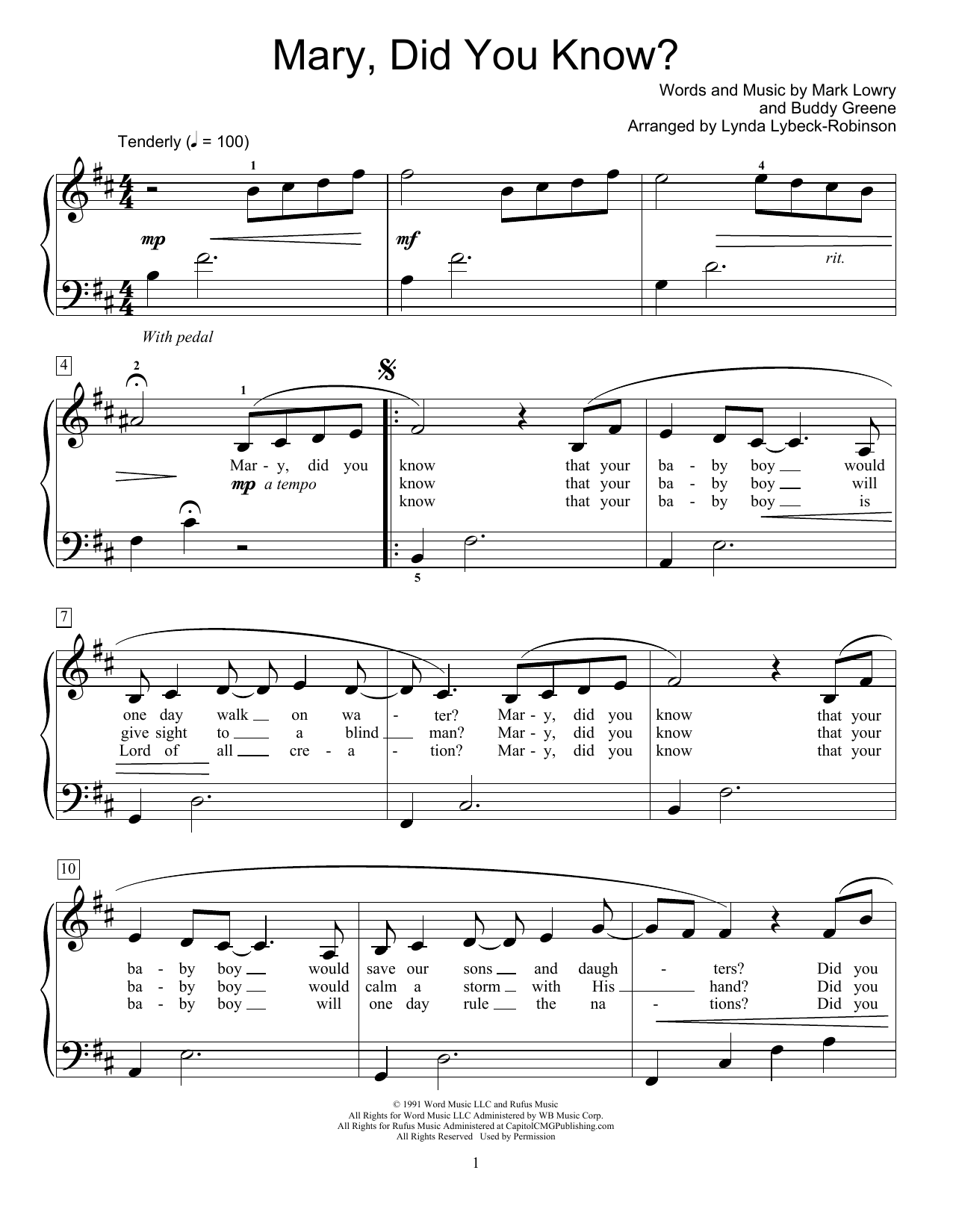 Mark Lowry Mary, Did You Know? (arr. Lynda Lybeck-Robinson) sheet music notes and chords arranged for Educational Piano