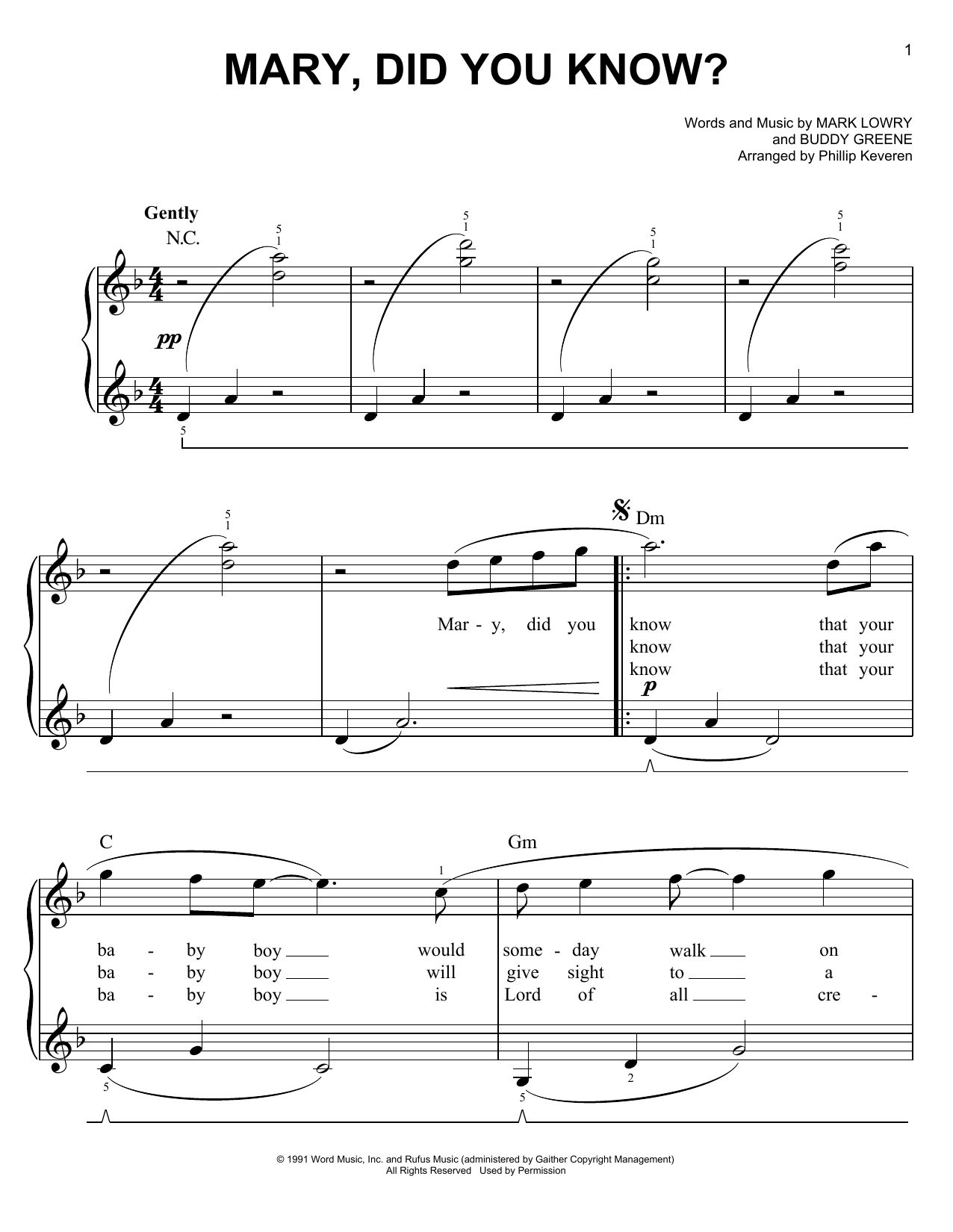 Mark Lowry Mary, Did You Know? (arr. Phillip Keveren) sheet music notes and chords arranged for Easy Piano