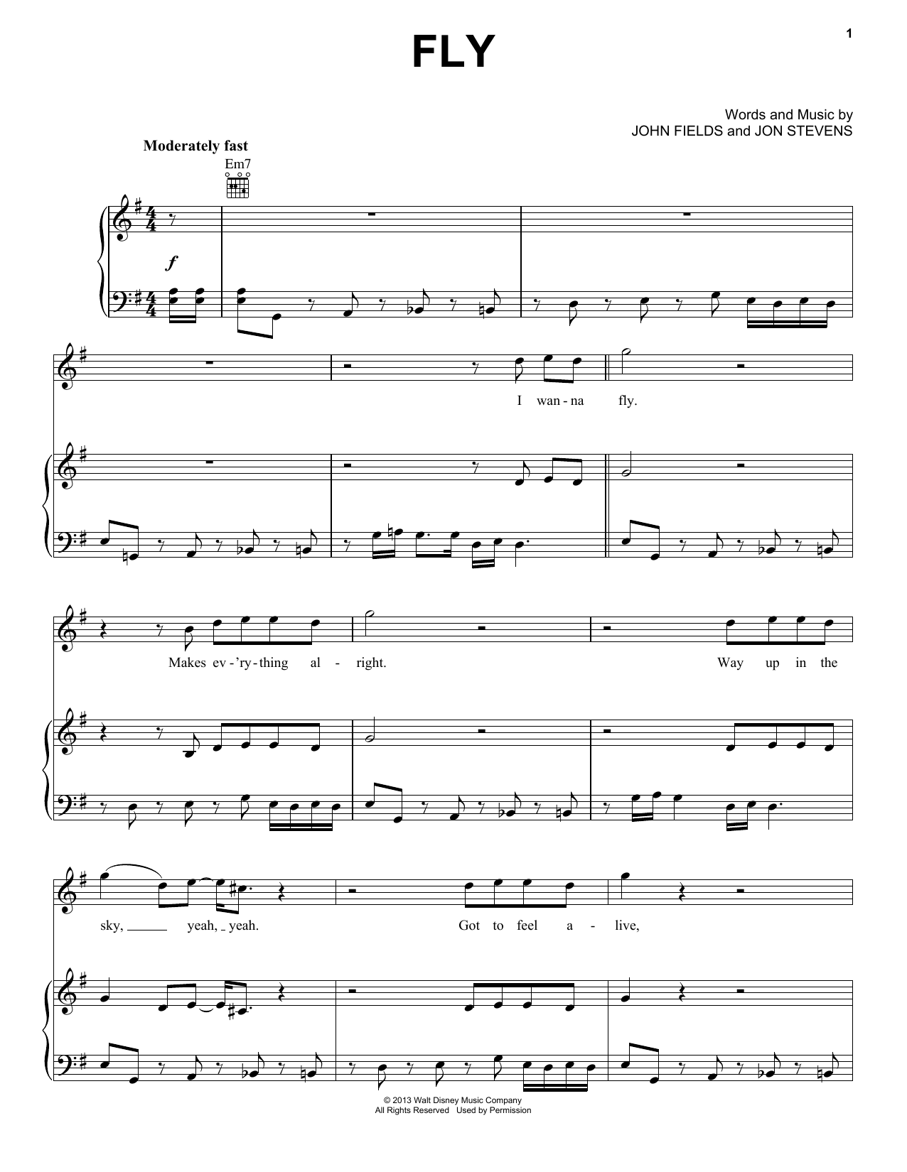 Mark Mancina Fly sheet music notes and chords arranged for Piano, Vocal & Guitar Chords (Right-Hand Melody)