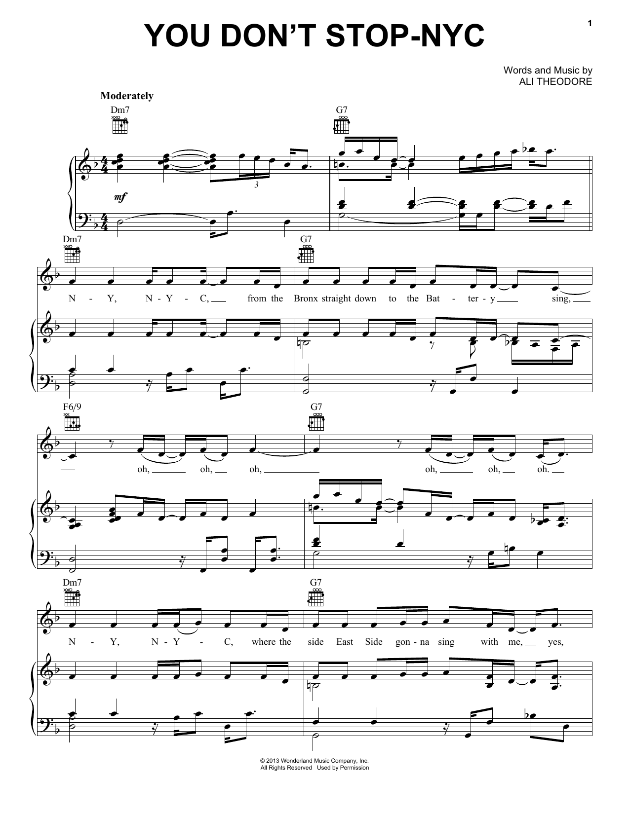 Mark Mancina You Don't Stop-NYC sheet music notes and chords arranged for Piano, Vocal & Guitar Chords (Right-Hand Melody)
