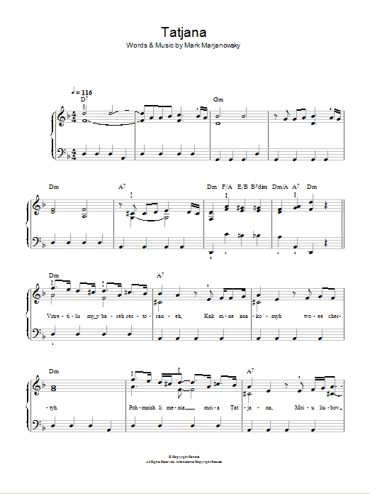 Mark Marjanowsky Tatjana sheet music notes and chords arranged for Easy Piano