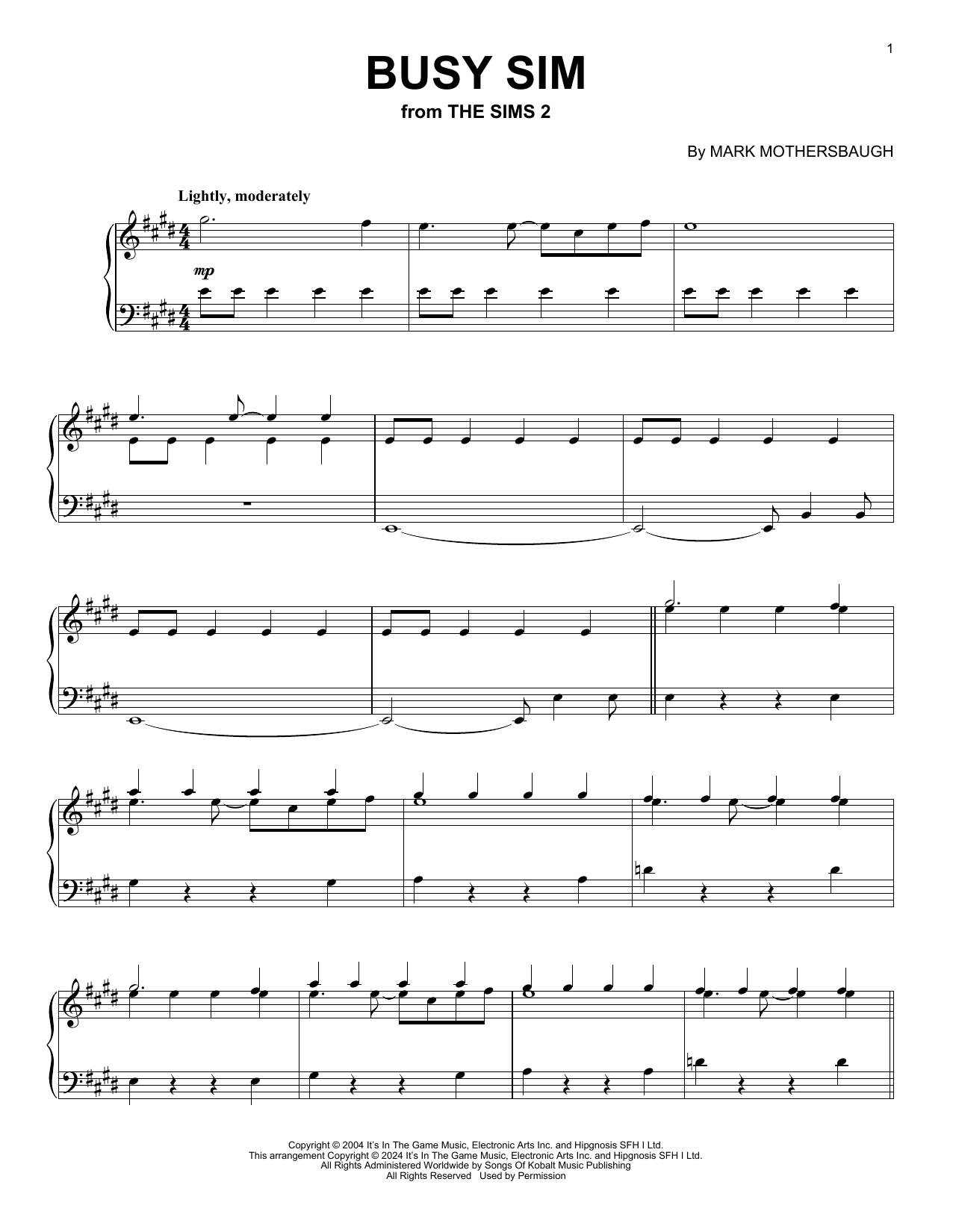 Mark Mothersbaugh Busy Sim (from The Sims 2) sheet music notes and chords arranged for Piano Solo