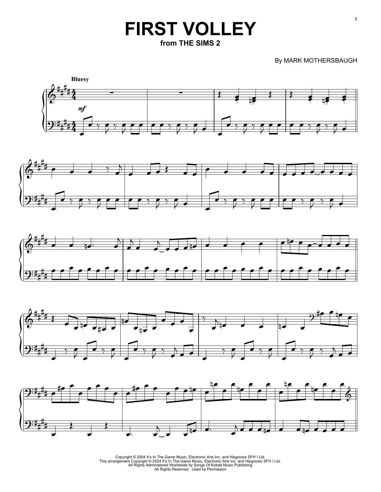 Mark Mothersbaugh First Volley (from The Sims 2) sheet music notes and chords arranged for Piano Solo