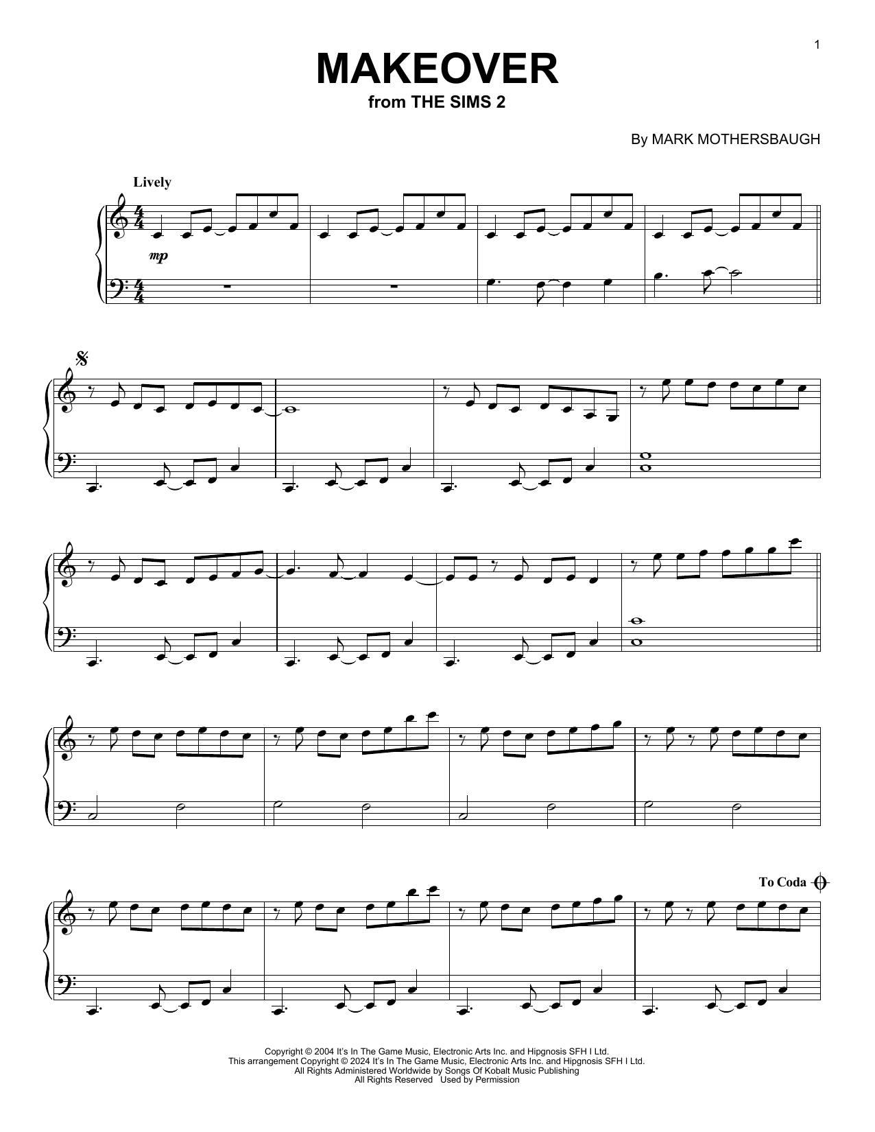 Mark Mothersbaugh Makeover (from The Sims 2) sheet music notes and chords arranged for Piano Solo