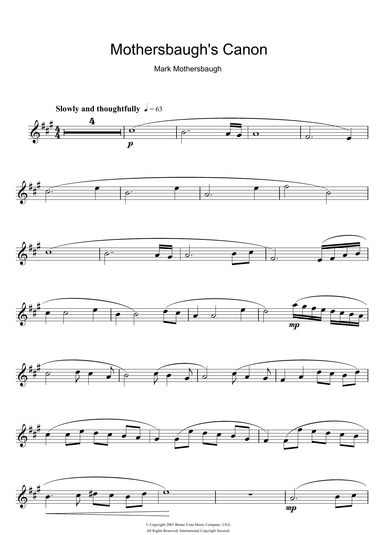 Mark Mothersbaugh Mothersbaugh's Canon (from The Royal Tenenbaums) sheet music notes and chords arranged for Flute Solo