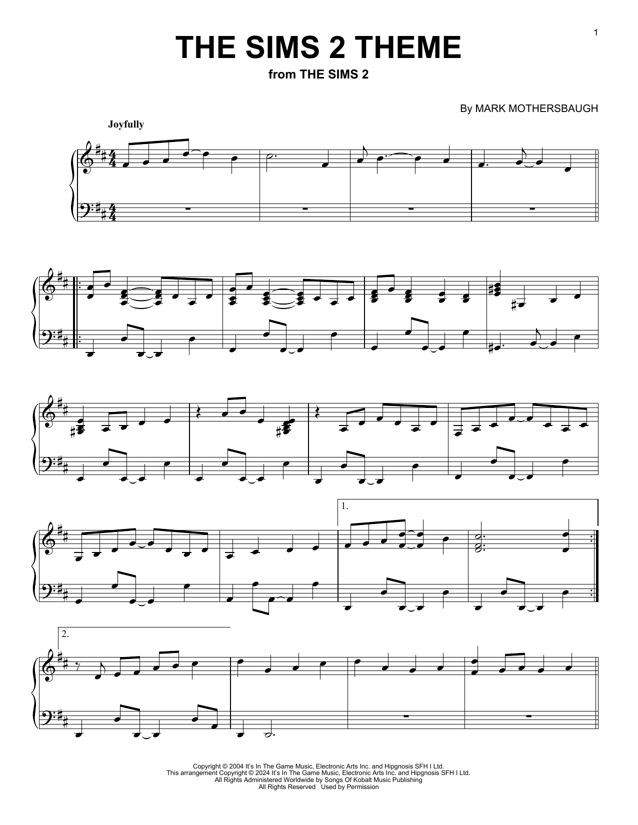 Mark Mothersbaugh The Sims 2 Theme (from The Sims 2) sheet music notes and chords arranged for Piano Solo