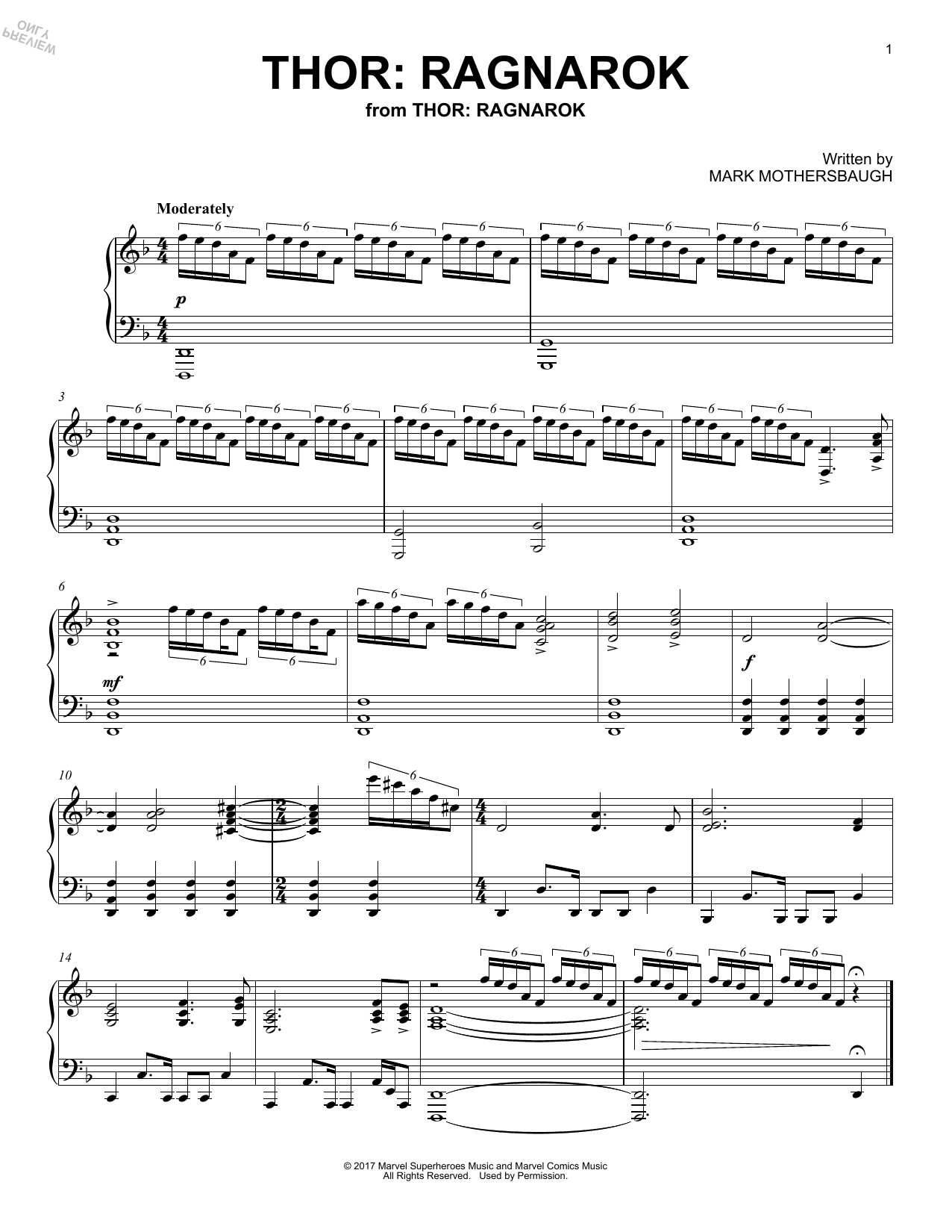 Mark Mothersbaugh Thor: Ragnarok sheet music notes and chords arranged for Piano Solo