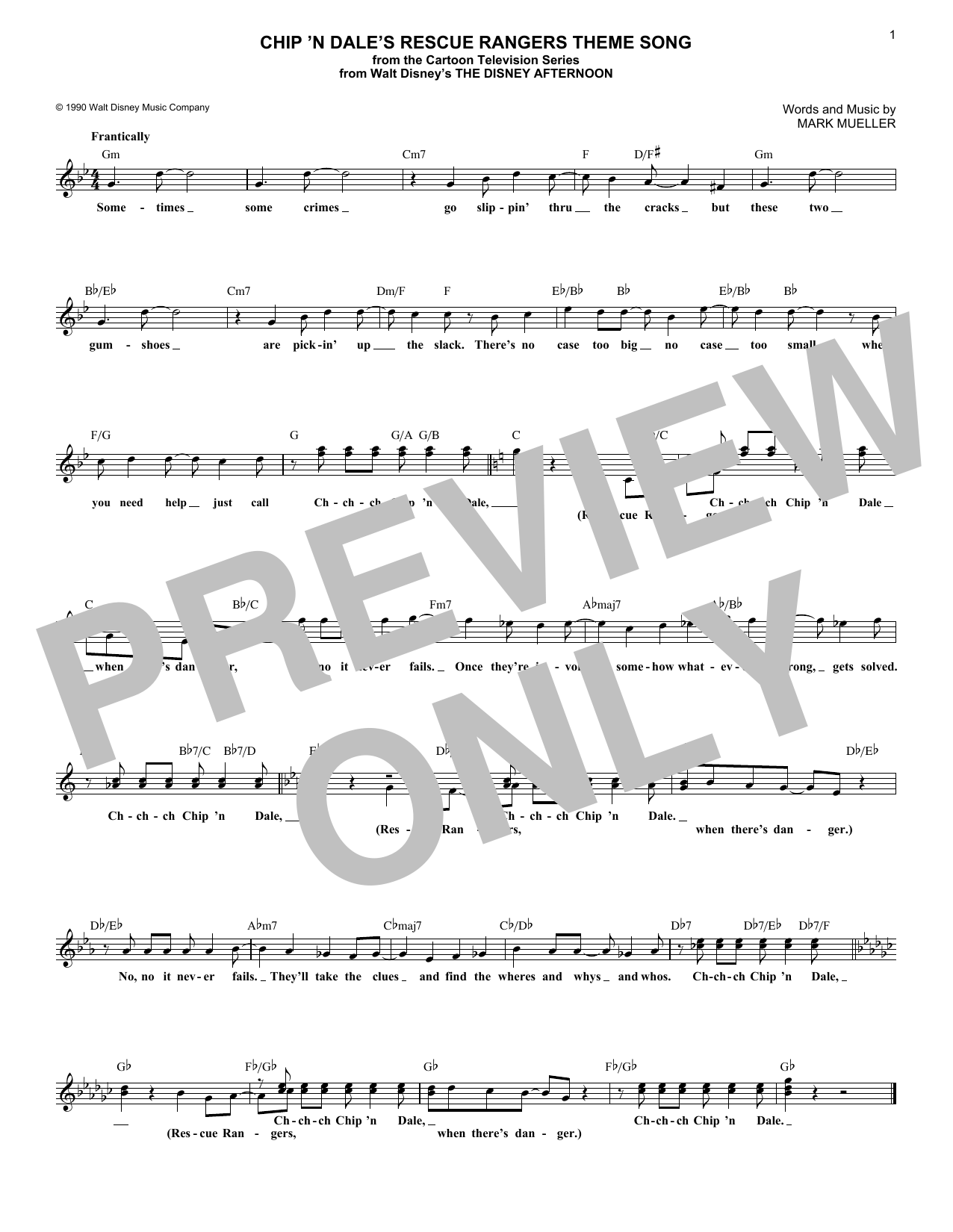 Mark Mueller Chip 'N Dale's Rescue Rangers Theme Song sheet music notes and chords arranged for Lead Sheet / Fake Book